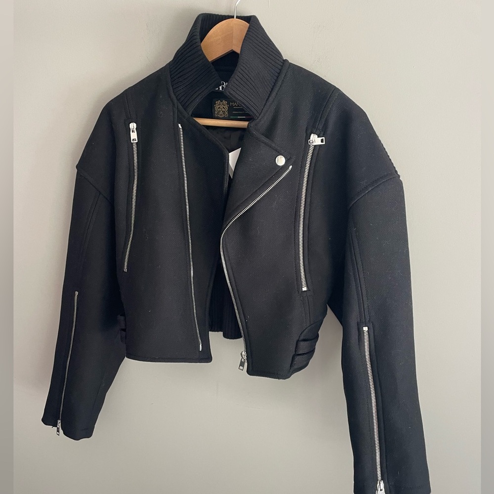 ZARA Italian Wool oversized Crop Biker jacket - Picture 4 of 15